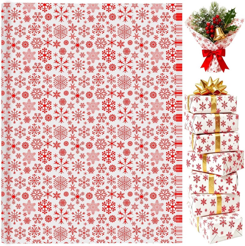PLULON 60 Sheets Christmas Snowflake Tissue Paper for Gift Bags, Red Christmas Gift Wrapping Paper Bulk Floral Packaging Art Crafts Garlands Winter Holiday Xmas Party Decorations 14 × 20 Inches - Image 1