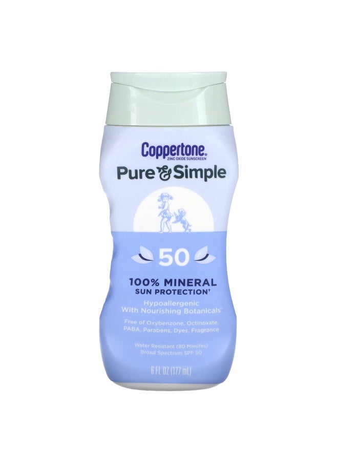 Coppertone, Pure & Simple, 100% Mineral Sun Protection, SPF 50, 6 fl oz (177 ml) - Image 1