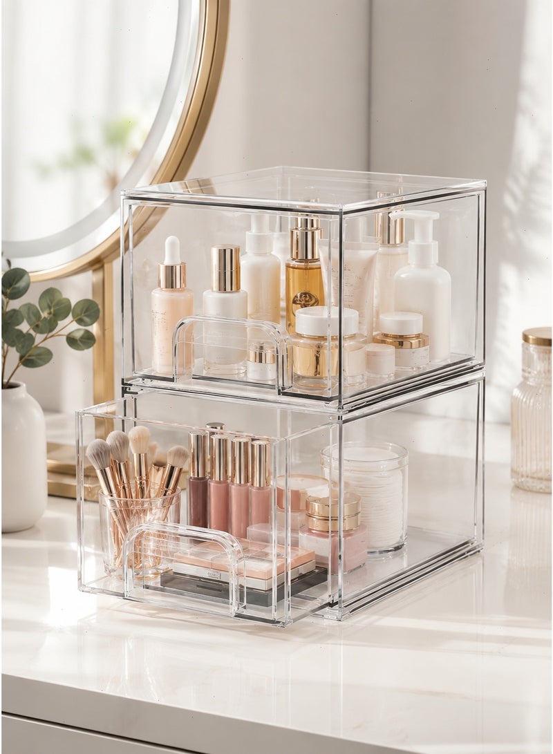 2 Pack Clear Stackable Storage Drawers, Practical Bathroom Makeup Organizer, Durable Acrylic Plastic Bins, Perfect for Vanity, Undersink, Kitchen Cabinets and Pantry Home Organization - Image 1