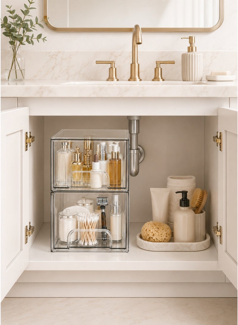 2 Pack Clear Stackable Storage Drawers, Practical Bathroom Makeup Organizer, Durable Acrylic Plastic Bins, Perfect for Vanity, Undersink, Kitchen Cabinets and Pantry Home Organization - Image 3