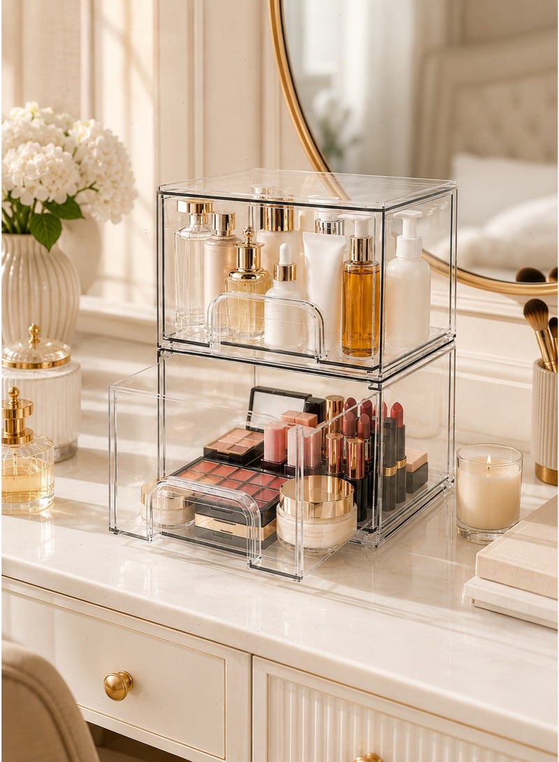 2 Pack Clear Stackable Storage Drawers, Practical Bathroom Makeup Organizer, Durable Acrylic Plastic Bins, Perfect for Vanity, Undersink, Kitchen Cabinets and Pantry Home Organization - Image 2