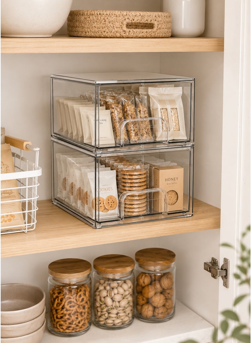 2 Pack Clear Stackable Storage Drawers, Practical Bathroom Makeup Organizer, Durable Acrylic Plastic Bins, Perfect for Vanity, Undersink, Kitchen Cabinets and Pantry Home Organization - Image 4