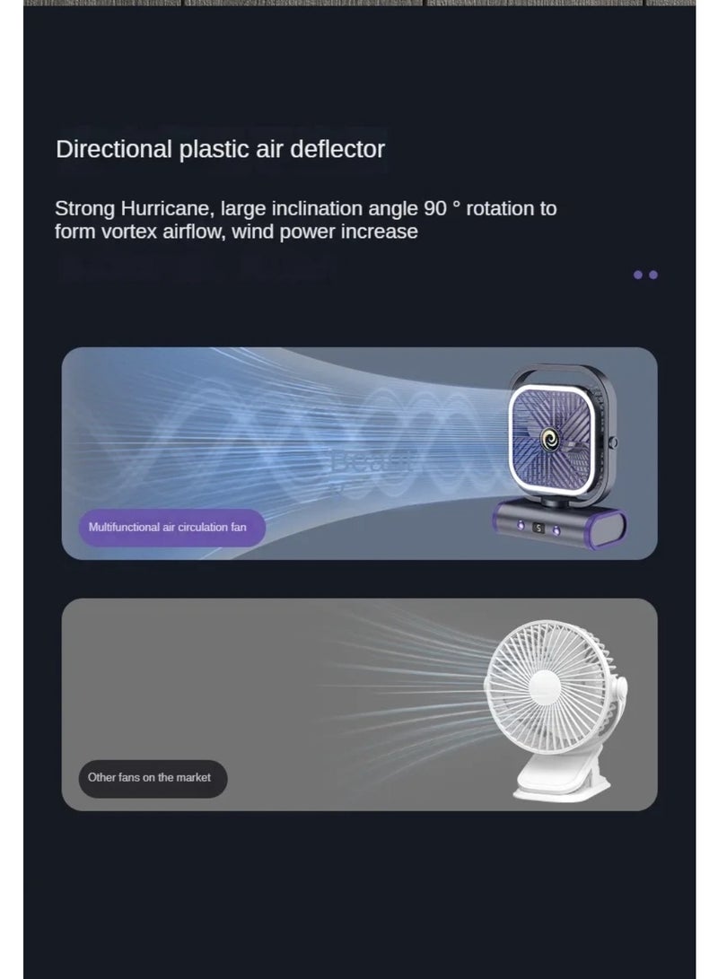 OUYoo OUYoo Portable fan is rechargeable, a small personal fan operated by battery, a multi-angle free wind direction adjustable USB desktop fan, a mini desk fan for bedroom, home, office, office, camping, travel, wall hanging fan, multi-function 5-speed wind speed adjustment, with nightlight lighting, and automatic head shaking function on left and right. (Beige)  - Image 3