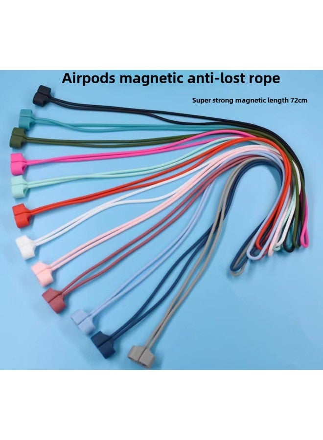 For Apple AirPods234 Generation Huawei Xiaomi Air2Spro2 Magnetic Headset Anti-lost Rope Silicone Lanyard-Color:Rose Red-Applicable Models:Airpods Classy Silver Hardware Short Silicone Lanyard (price Of 1 Pair) - Image 1