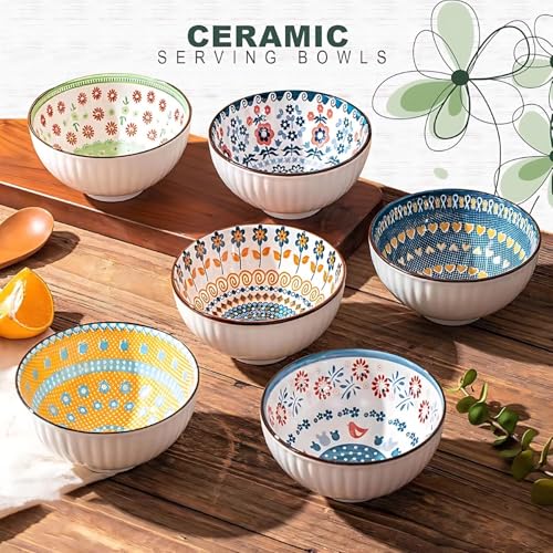 VELINEX® Ceramic Bowls, Japanese Style Breakfast Multipurpose Serving Porcelain Bowls Set for Maggi-Noodles, Rice, Dal, Soup, Fruits, Salad Cereal for Kitchen Gift Set (Multicolor, Pack of 6) - Image 2