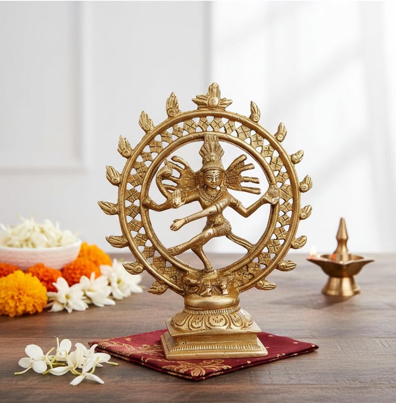 Pick End Now Brass Nataraja Statue | Handcrafted Lord Shiva Dancing Natraj Idol for Home Decor & Pooja (5x1.5x6 Inches, 390gm) - Image 1