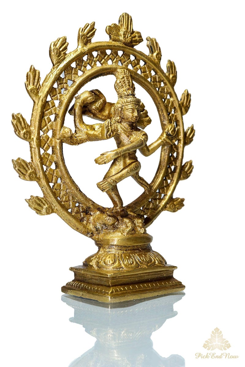 Pick End Now Brass Nataraja Statue | Handcrafted Lord Shiva Dancing Natraj Idol for Home Decor & Pooja (5x1.5x6 Inches, 390gm) - Image 2