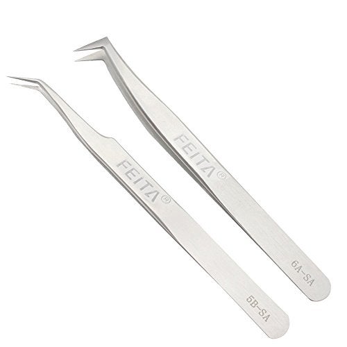 FEITA Professional Tweezers Set - FEITA Precision Tweezers with Travel Case - Stainless Steel Tweezers for Plucking, Watchmakers, Jewelry, Electronic, Craft (Silver 7Pcs) - Image 5