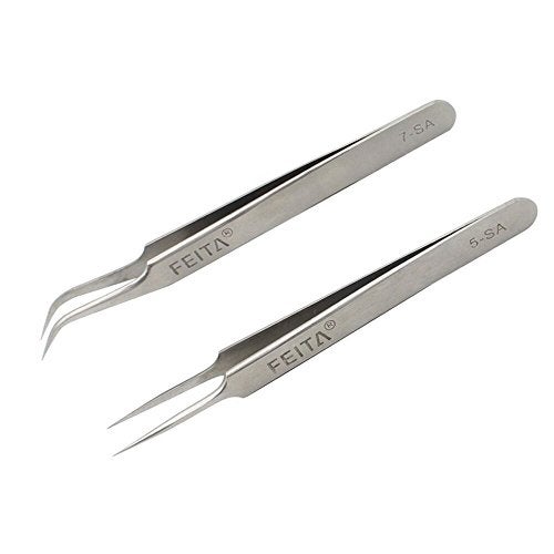 FEITA Professional Tweezers Set - FEITA Precision Tweezers with Travel Case - Stainless Steel Tweezers for Plucking, Watchmakers, Jewelry, Electronic, Craft (Silver 7Pcs) - Image 4