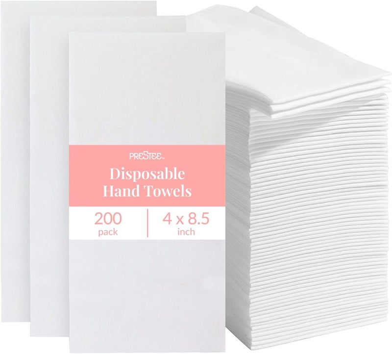 Prestee 200 Disposable Paper Hand Towels That Feel Like Linen Napkins, 2-Ply - Guest Towels, Wedding Paper Napkins, Disposable Napkin for Guest Bathroom, Parties, Dinners, Events (White)​ - Image 1