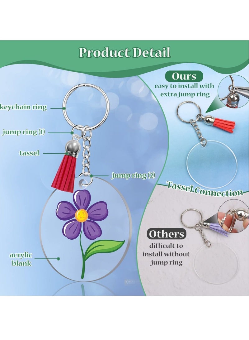 Captaintech 300PCS Clear Acrylic Keychain Blanks, 6 Shapes Wholesale Acrylic Blanks Leather Tassel Charms Key Chains Jump Rings for Vinyl Resin DIY Crafts Ornament Engrave Round Heart Square Rectangle Bone - Image 3