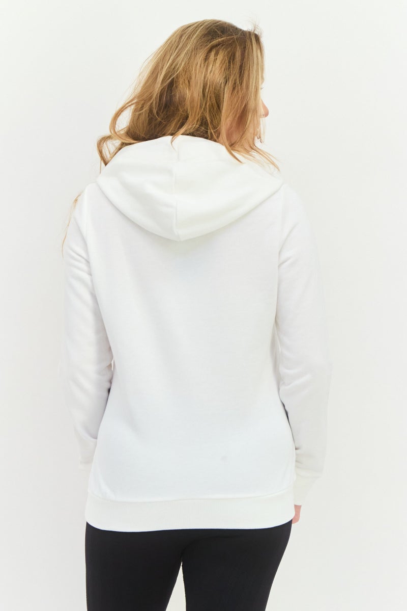 Adidas بلوزة رياضية نسائية بأكمام طويلة وقبعة للخارج، بيضاء - Image 3