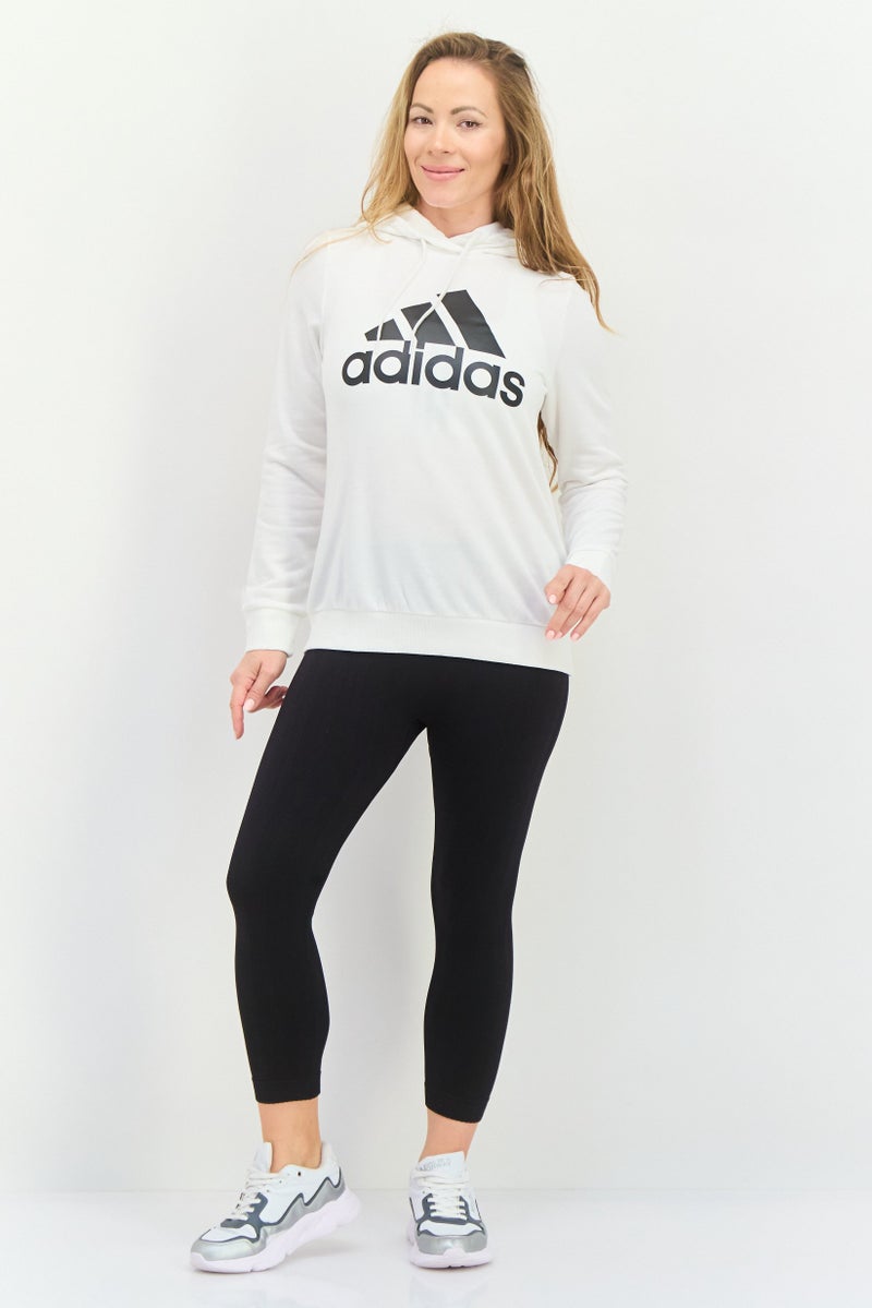 Adidas بلوزة رياضية نسائية بأكمام طويلة وقبعة للخارج، بيضاء - Image 4