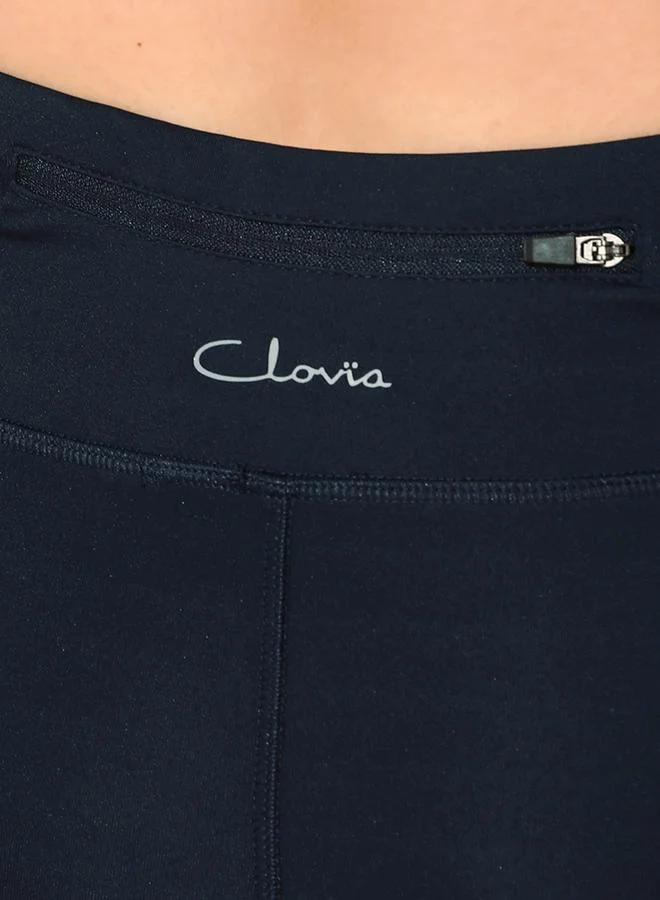 Clovia  Navy Blue Solid High-Rise Activewear Leggings with Pockets for Women | Best Price UAE