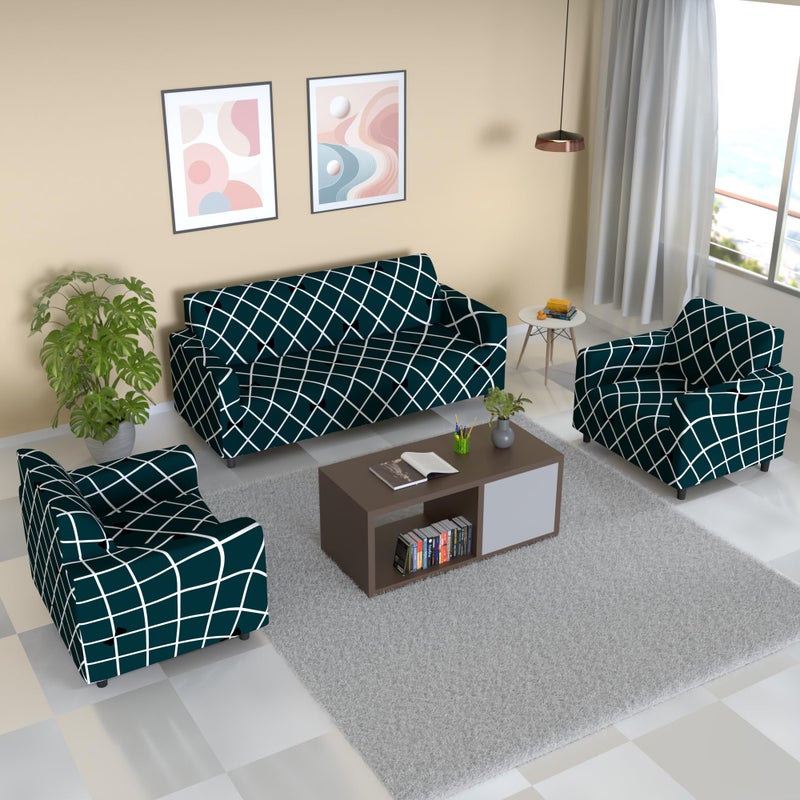B BESTILO Sofa Cover 3 Seater and 2 Seater Fully Covered Universal 5 Seater Sofa Cover Non-Slip Sticky Elastic Stretchable Sofa Set Imported Slipcover (5 Seater, Blue Diamond) - Image 3