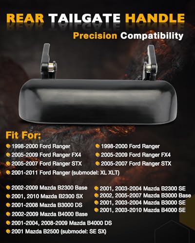 Gledewen Metal Tailgate Door Handle Compatible with 19982011 Ford Ranger 0110 Mazda B2300 B3000 B4000 Textured Exterior Rear Tail Gate Latch Replace 1L5Z9943400AAA FO1915109 Liftgate Latch Handle - Image 3