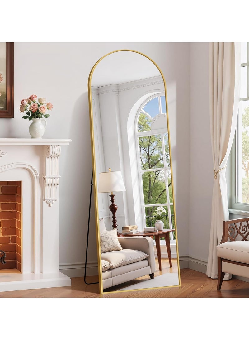 YQbest 155*45cm Arched Full Length Mirror with Stand Floor Standing Aluminum Frame for Bedroom Body Hanging Leaning Modern Simple Home Decor Shatter-proorf Nano Glass Wall Decor Mirror For Living Room Cloakroom Gold - Image 2