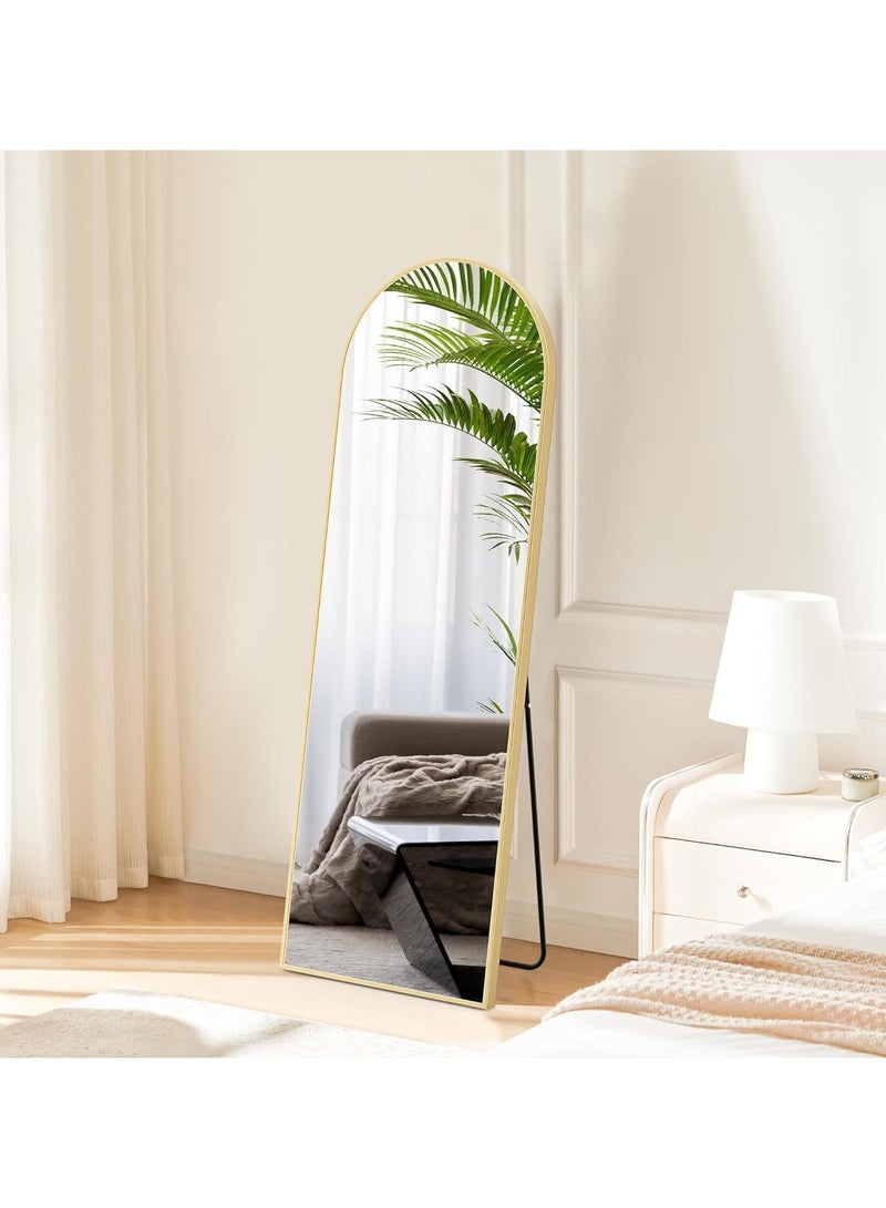 YQbest 155*45cm Arched Full Length Mirror with Stand Floor Standing Aluminum Frame for Bedroom Body Hanging Leaning Modern Simple Home Decor Shatter-proorf Nano Glass Wall Decor Mirror For Living Room Cloakroom Gold - Image 5