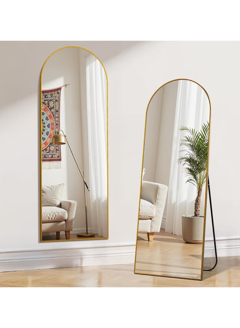 YQbest 155*45cm Arched Full Length Mirror with Stand Floor Standing Aluminum Frame for Bedroom Body Hanging Leaning Modern Simple Home Decor Shatter-proorf Nano Glass Wall Decor Mirror For Living Room Cloakroom Gold - Image 1