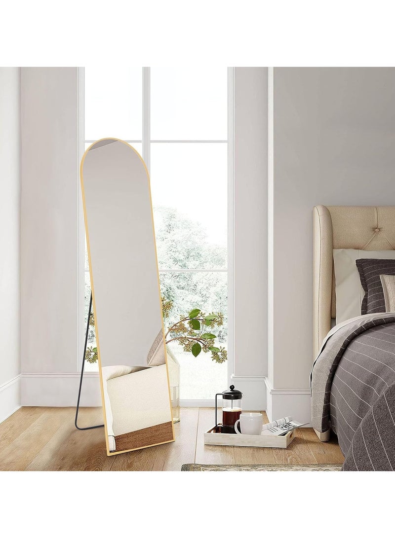 YQbest 155*45cm Arched Full Length Mirror with Stand Floor Standing Aluminum Frame for Bedroom Body Hanging Leaning Modern Simple Home Decor Shatter-proorf Nano Glass Wall Decor Mirror For Living Room Cloakroom Gold - Image 4