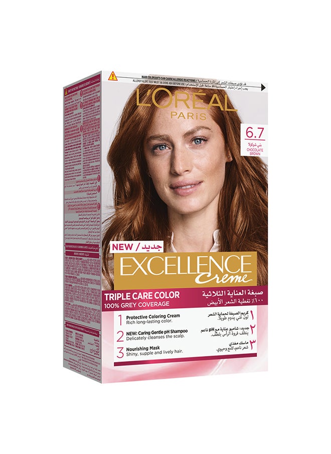 L'OREAL PARIS - Excellence Crème Permanent Hair Color 6.7, Chocolate Brown - Image 1