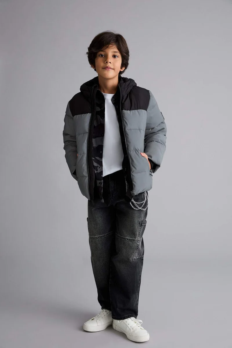 DeFacto Boy Hooded Water Repellent Fleece Lined Puffer Jacket