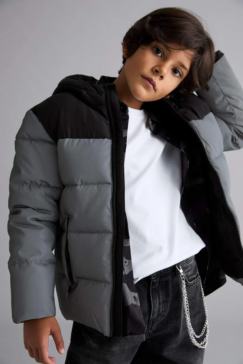 DeFacto Boy Hooded Water Repellent Fleece Lined Puffer Jacket