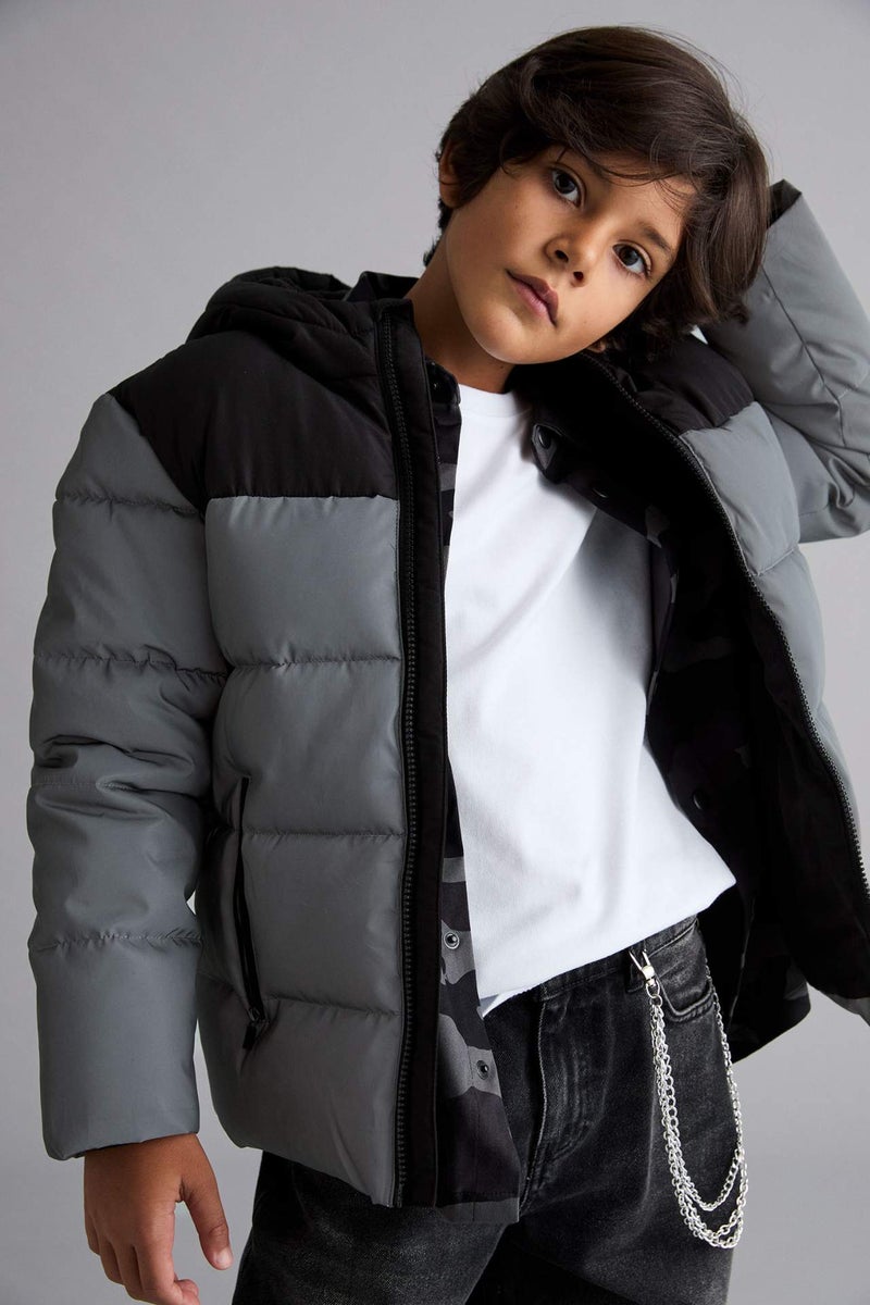DeFacto Boy Hooded Water Repellent Fleece Lined Puffer Jacket - Image 1