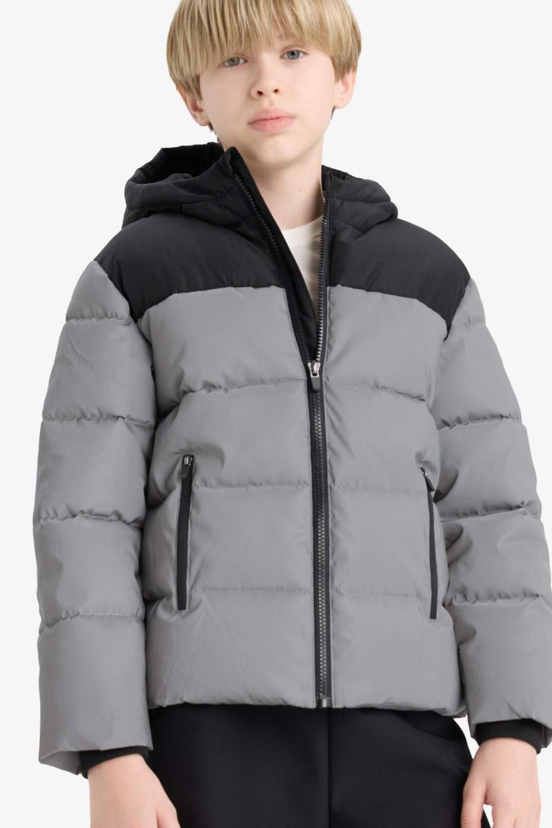 DeFacto Boy Hooded Water Repellent Fleece Lined Puffer Jacket - Image 3