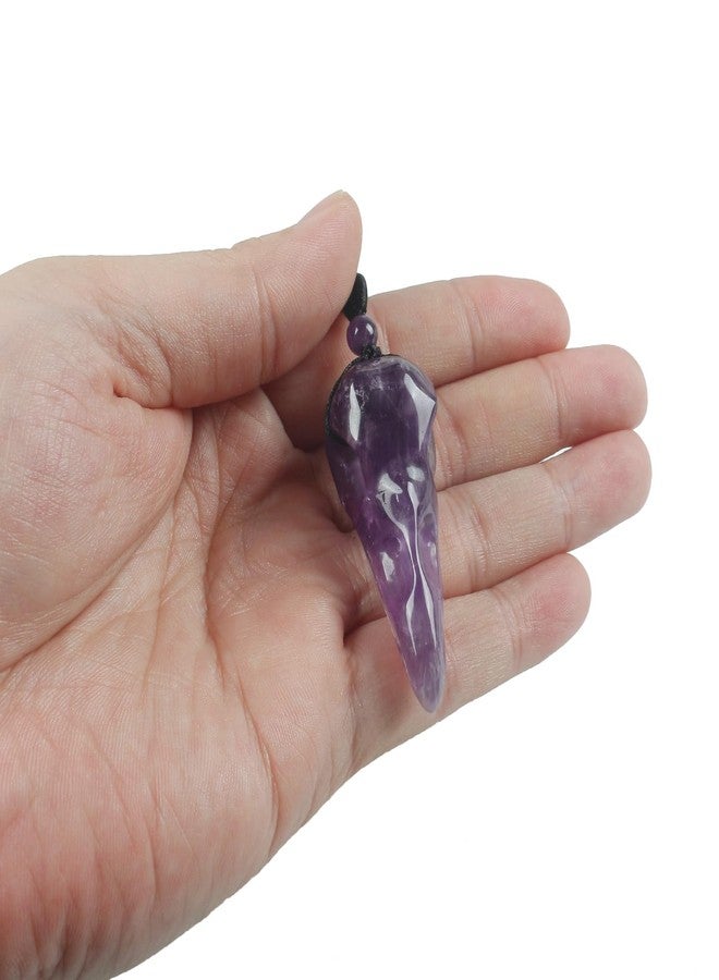 Loveliome Natural Crystal Stone Raven Skull Pendant Necklace Hand Carved Crow Head Charm with Adjustable Cord, Amethyst - Image 3