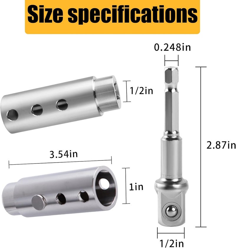 Moalaok Trailer Jack Drill Adapter Compatible with 1 Inch Jack Drive Shaft Stainless Steel Handle Cordless Drill Adapter with Socket Bit Attachment for Top Wind Trailer Crank - Image 2