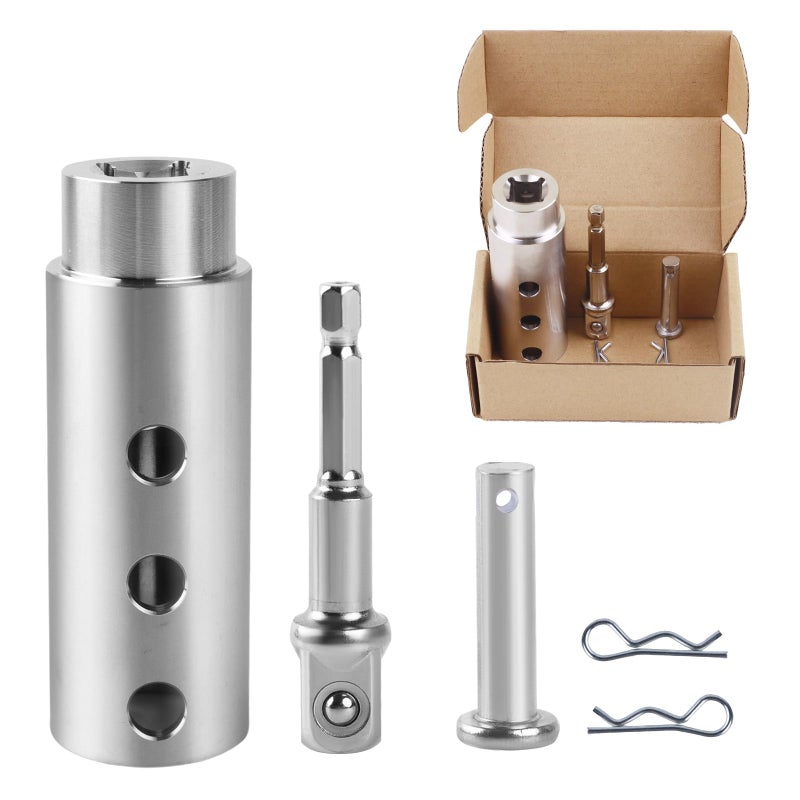 Moalaok Trailer Jack Drill Adapter Compatible with 1 Inch Jack Drive Shaft Stainless Steel Handle Cordless Drill Adapter with Socket Bit Attachment for Top Wind Trailer Crank - Image 1