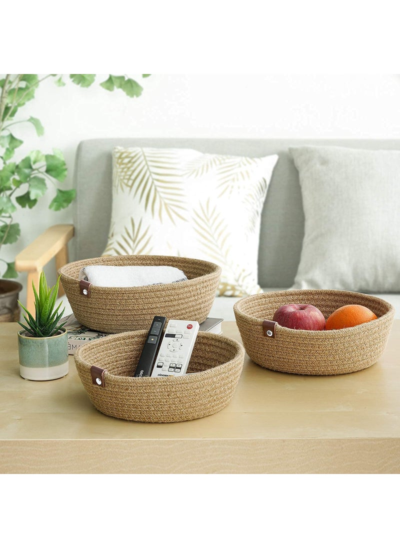 Generic - JMK Textile Boho Home Decor Small Box Rope Storage Book Shelf Jute Planter Basket Toy Gift Hamper Baby Tray Bucket Organizer for Living Room Kitchen washroom set of 3 - Image 1