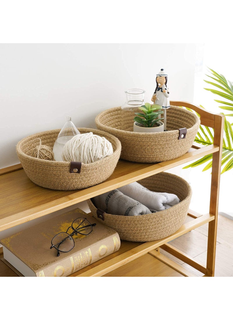 Generic - JMK Textile Boho Home Decor Small Box Rope Storage Book Shelf Jute Planter Basket Toy Gift Hamper Baby Tray Bucket Organizer for Living Room Kitchen washroom set of 3 - Image 1