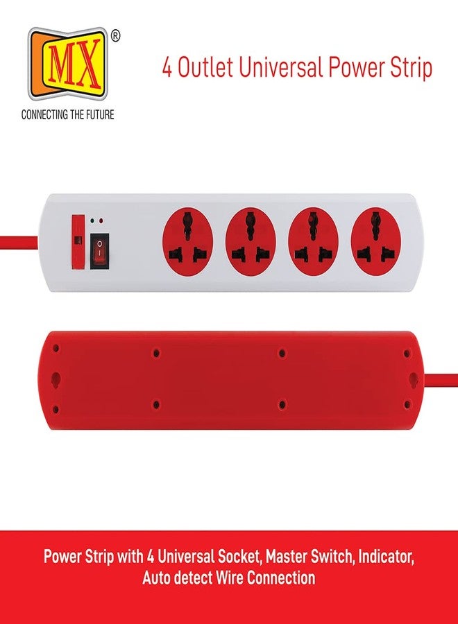 MX 4‑Socket Universal Extension Board 240 V with Surge Protector - Master Switch, LED Power Indicator, 1.5 m Cable, Spike Guard, Auto‑Detect Plug - Image 2