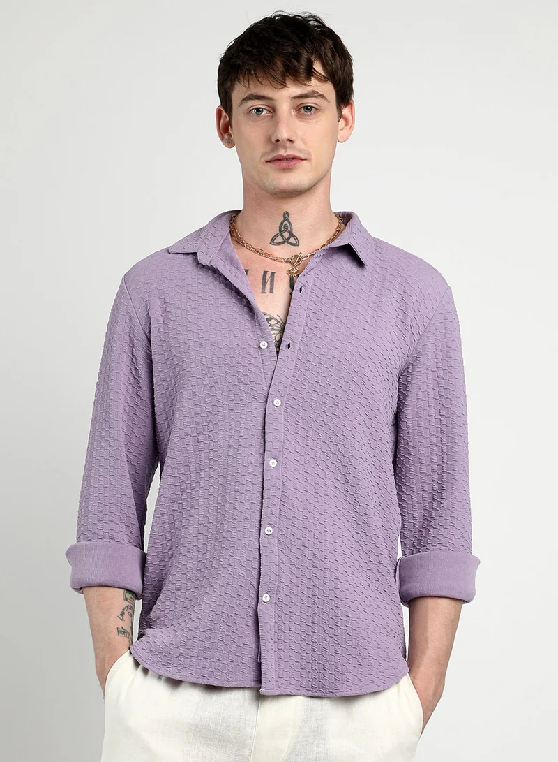 Campus Sutra Men's Lilac Ripple Box Shirt For Casual Wear | Spread Collar | Long Sleeve | Button Closure | Shirt Crafted With Comfort Fit For Everyday Wear