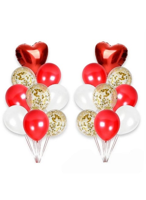 18pcs Red Heart Foil Balloons with Red and White & Gold Confetti Latex Balloons – 18"/12" Set for Birthday, Wedding, Anniversary, and Engagement Party Decorations