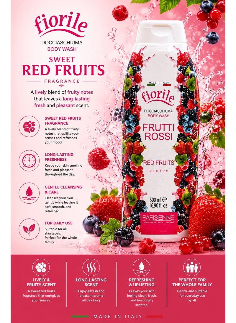 Fiorile Body Wash Red Fruits 500ML | Nourishing & Moisturizing Shower Gel | Maintain Soft & Smooth Skin | Daily Use Body Cleanser - Image 2