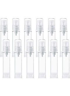 VANTOBEST 12Pcs Transparent Airless Pump Press Bottle Portable Plastic Vacuum Bottle Empty Refillable Sample Travel Container Jars Vials Pots Makeup Holder for Lotion Essence Emulsion Foundation (10ml/0.34oz) 
