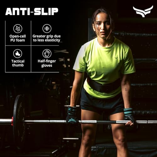 XTRIM xMacho Gym Gloves with Wrist Support Strap for Men & Women Workout, Half-Finger Gloves for Weightlifting, Wrist Band for Dumbbell, Exercise & Gym Workout (XL, Fits 8.5-9.5 inches, Blue-Black) - Image 3