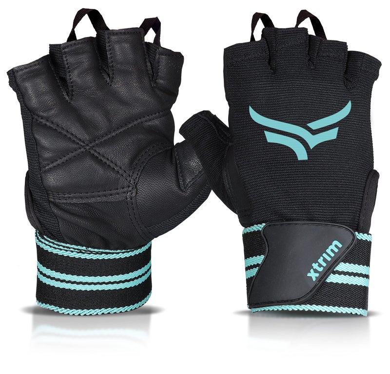 XTRIM xMacho Gym Gloves with Wrist Support Strap for Men & Women Workout, Half-Finger Gloves for Weightlifting, Wrist Band for Dumbbell, Exercise & Gym Workout (XL, Fits 8.5-9.5 inches, Blue-Black) - Image 1