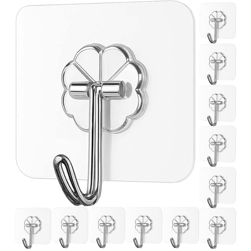 Fuelbyte Wall Hooks for Photo Frames - Adhesive Wall Hooks Heavy Duty, No Drill Hooks for Hanging Strong 5KG - Stick On Hooks for Wall Hangers for Room, Stainless Steel, Transparent (Flower Hook, 30) - Image 1