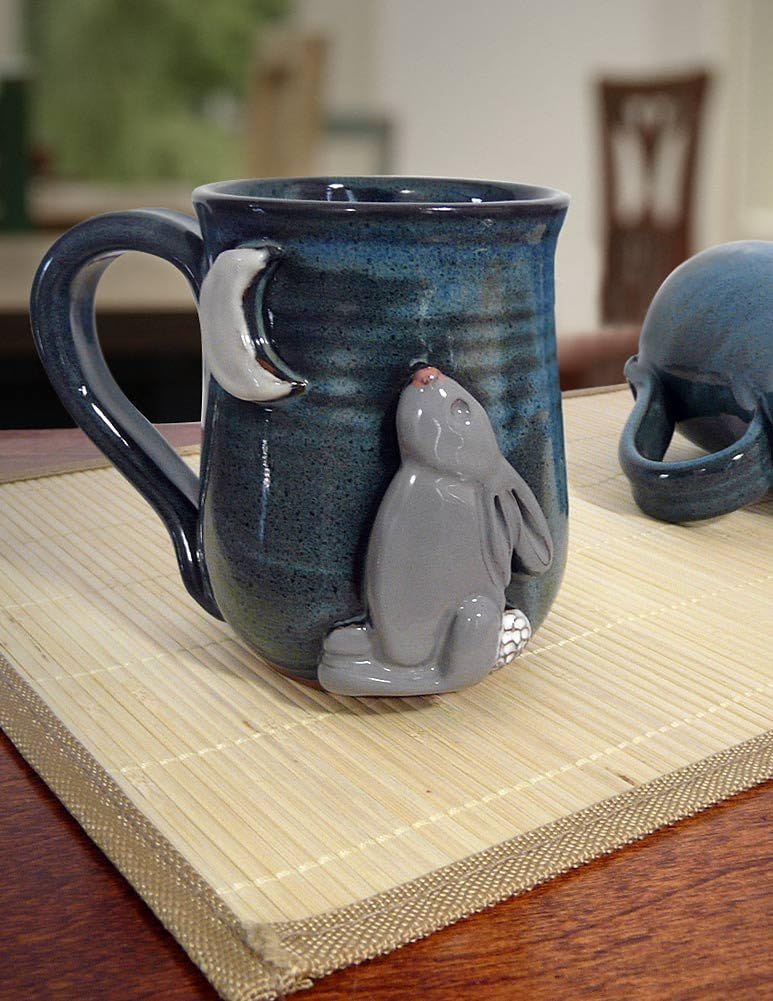 Modern Artisans Bunny Moon Mug  American Handmade Stoneware Pottery 14 oz - Image 3