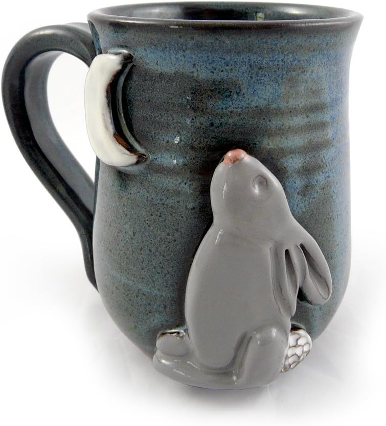 Modern Artisans Bunny Moon Mug  American Handmade Stoneware Pottery 14 oz - Image 1