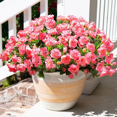 HyeFlora Artificial Faux Outdoor Flowers Plants for Spring Summer Decoration Fake Silk Camellia UV Resistant Look Real for Planter Outside Front Door Porch Patio Balcony 3 Large Bundles - Image 1
