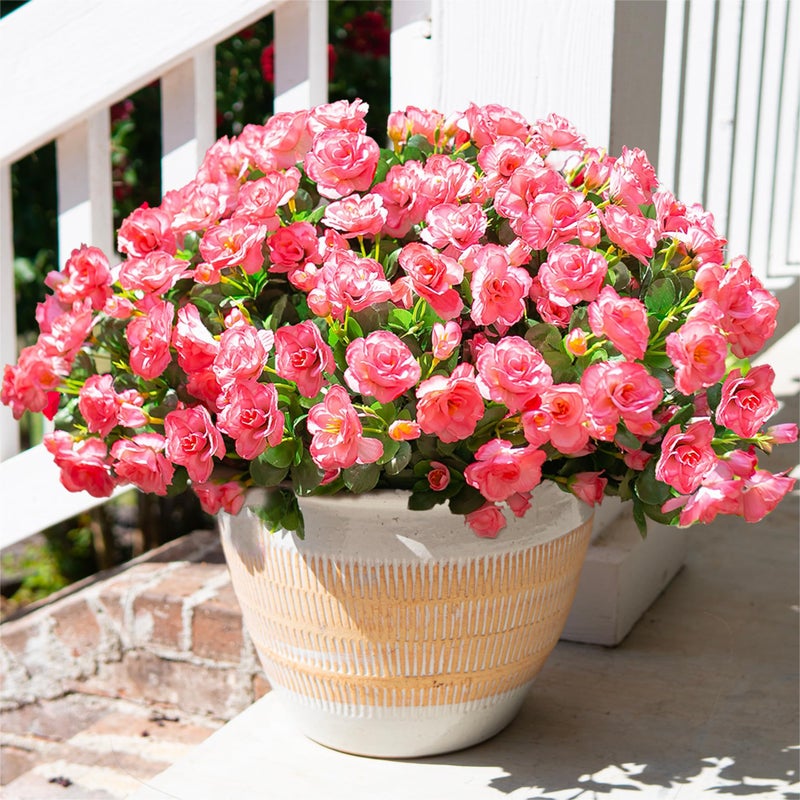 HyeFlora Artificial Faux Outdoor Flowers Plants for Spring Summer Decoration Fake Silk Camellia UV Resistant Look Real for Planter Outside Front Door Porch Patio Balcony 3 Large Bundles - Image 2