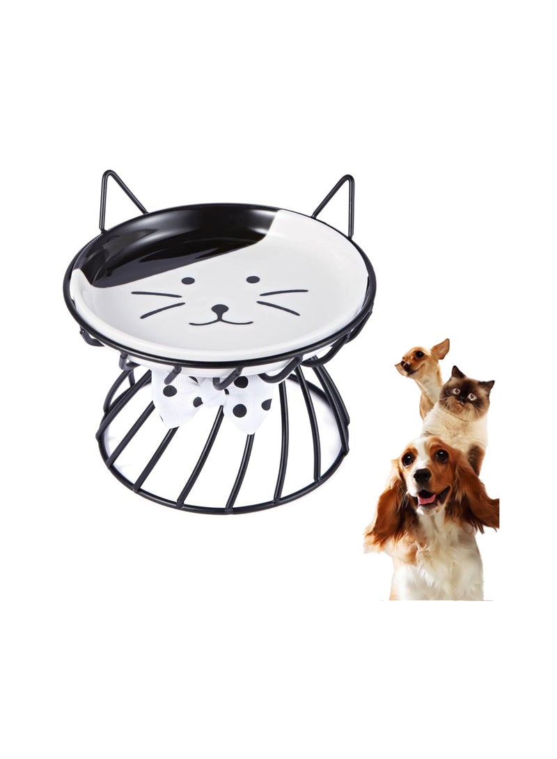 Elevated Cat Food and Water Bowl with Non Slip Metal Stand Dishwasher Safe Ceramic Design for Cats and Small Dogs Black - Image 1