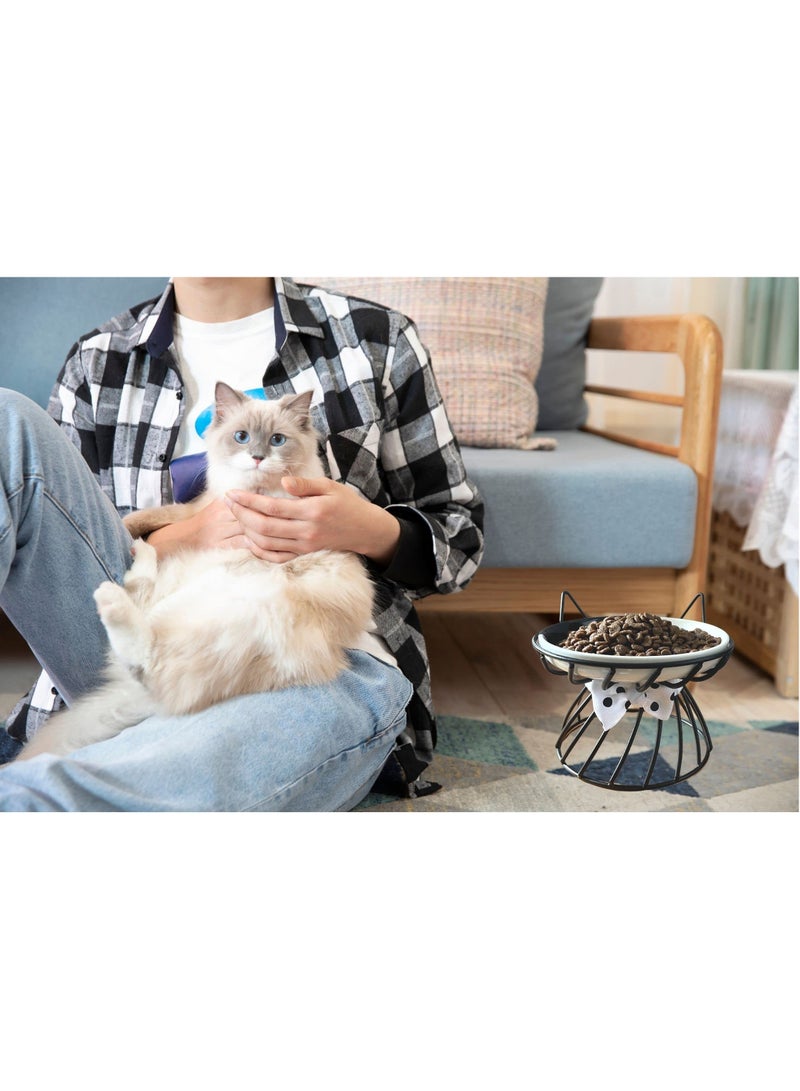 Elevated Cat Food and Water Bowl with Non Slip Metal Stand Dishwasher Safe Ceramic Design for Cats and Small Dogs Black - Image 2