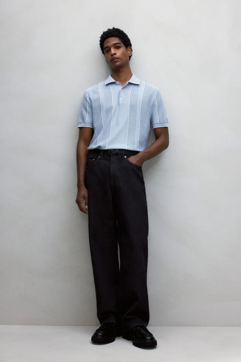 H&M Regular Fit Pointelle-knit polo shirt