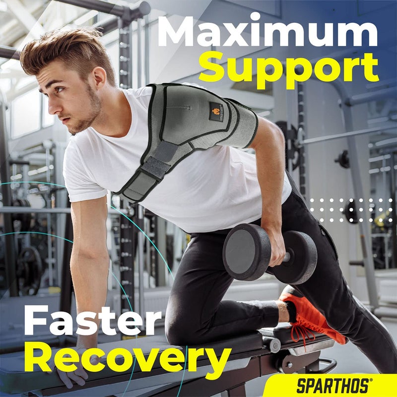 Sparthos Shoulder Brace - Adjustable Support Sleeve for Torn Rotator Cuff, AC Joint Relief, Shoulder Stability & Compression - Fits Bicep 10-14 in, Left or Right, Men & Women - Measure Before Purchase - Image 3